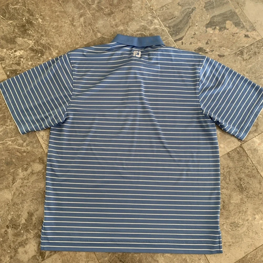 FootJoy Mens Polo Shirt Size L Blue White Stripe Short Sleeve EUC